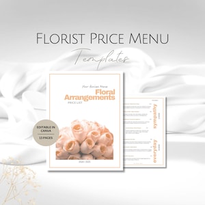 Lista de Preços de Floricultura, Modelos de Cardápio de Preços, Modelo Profissional para Floricultura, Conjunto de Pacotes de Flores, Brochura de Flores, Serviços para Eventos de Floricultura