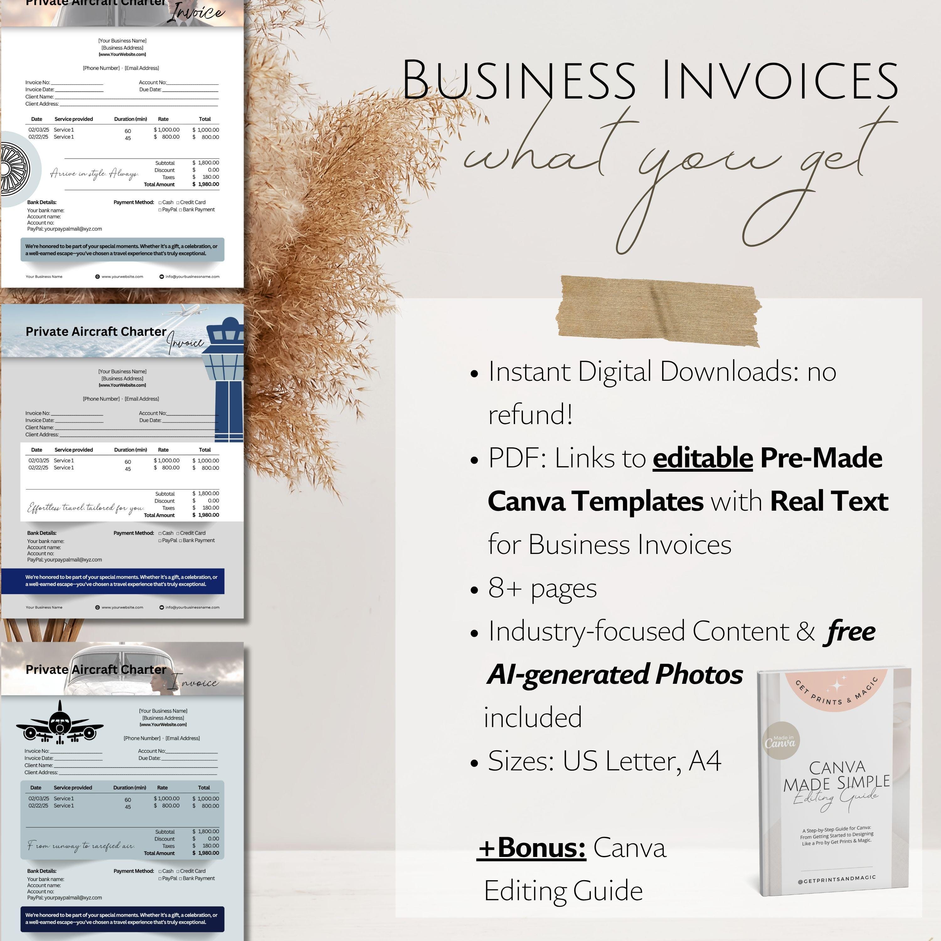 Aircraft Charter Service Invoice Templates, Editable Private Jet ...