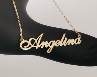 Personalized 14k Solid Gold Name Necklace, Custom Mother's Jewelry Gift,Birthday Gift