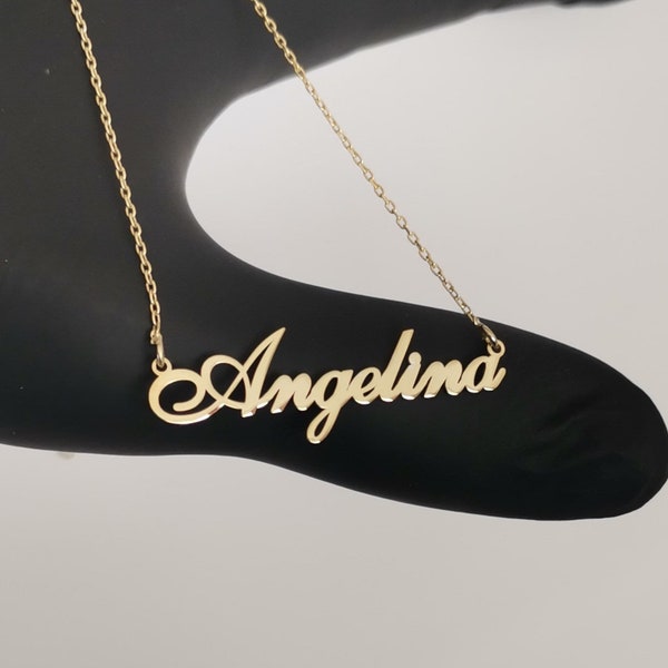 Solid gold name necklace, 14k name necklace,Gift for her,Gift for mom,Birthday gift,Personalized Name Necklace,Mother's day gift,