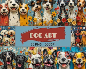 20 Naive Dog Painting, Colorful Folk Art Style Canine Wall Decor, Perfect Gift for Pet Lovers