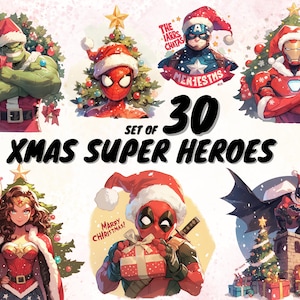 30 Weihnachten Superhelden Clipart, zauberhafte Bilder für festliches Basteln, perfekt für Weihnachtskarten und Geschenkverpackungen