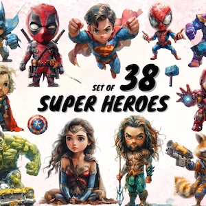 38 Superhelden Clipart-Set, hochwertige und farbenfrohe Grafiken für DIY-Projekte, Geburtstagsparty-Dekor und Kindergeschenke