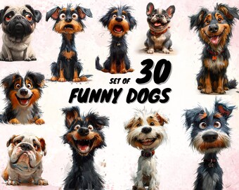 30 Funny Dogs Clipart, digital clipart, DIY crafting dogs, printable dog art, dog lover gift, digital download art, comical dog pictures