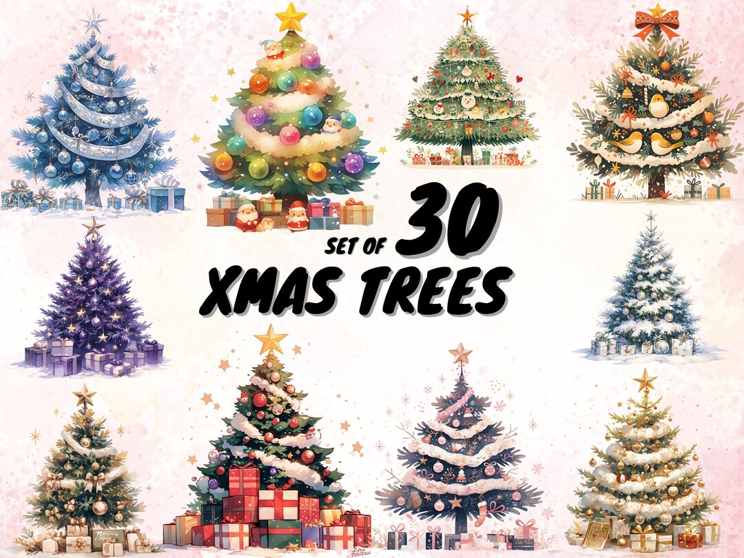 30 Watercolor Christmas Trees Clipart | Painted Tree Clipart ...