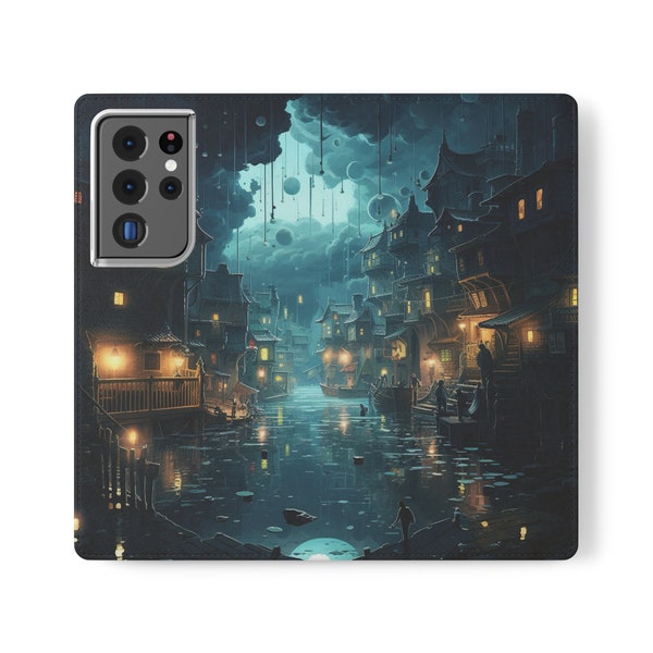 Enchanting Twilight: Fantasy Cityscape Flip Cases, store cards and cash, Compatible with most iPhone and Samsung Phones