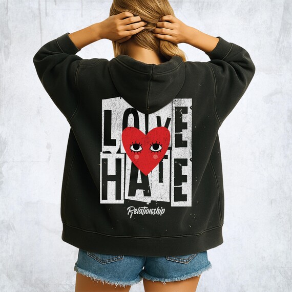 Love Hate Oversized Acid Wash Hoodie, Premium Fleece Sherpa Hoodie, Retro  Grunge Vintage Hoodies, Stone Washed Bleached Y2K Designer Hoodies - Etsy