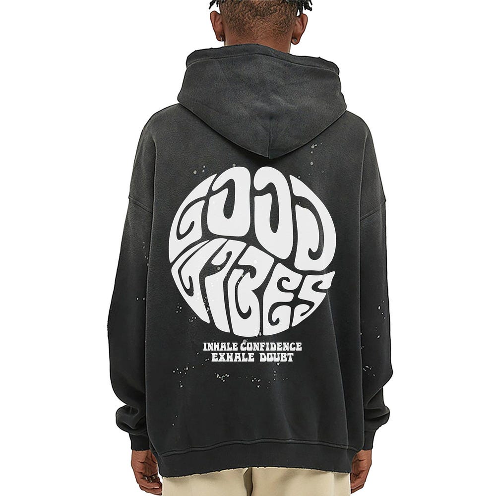 Good Vibes Sherpa Acid Wash Hoodie, Retro Vintage 70S Washed Hoodie, Grunge Y2K Baggy Hoodies, Premium Bleached Oversized Designer Hoodie Looksy