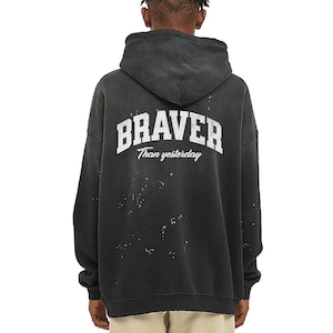 Brave Red Heart Acid wash Fleece Hoodie, Grunge Vintage Baggy Sweatshirt, Y2k Distressed Bleached Hoodies, Premium Oversized Designer Hoodie