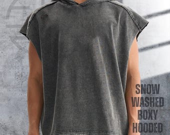 Acid Wash Boxy Tank Top, Designer Street Fashion Top, Mens