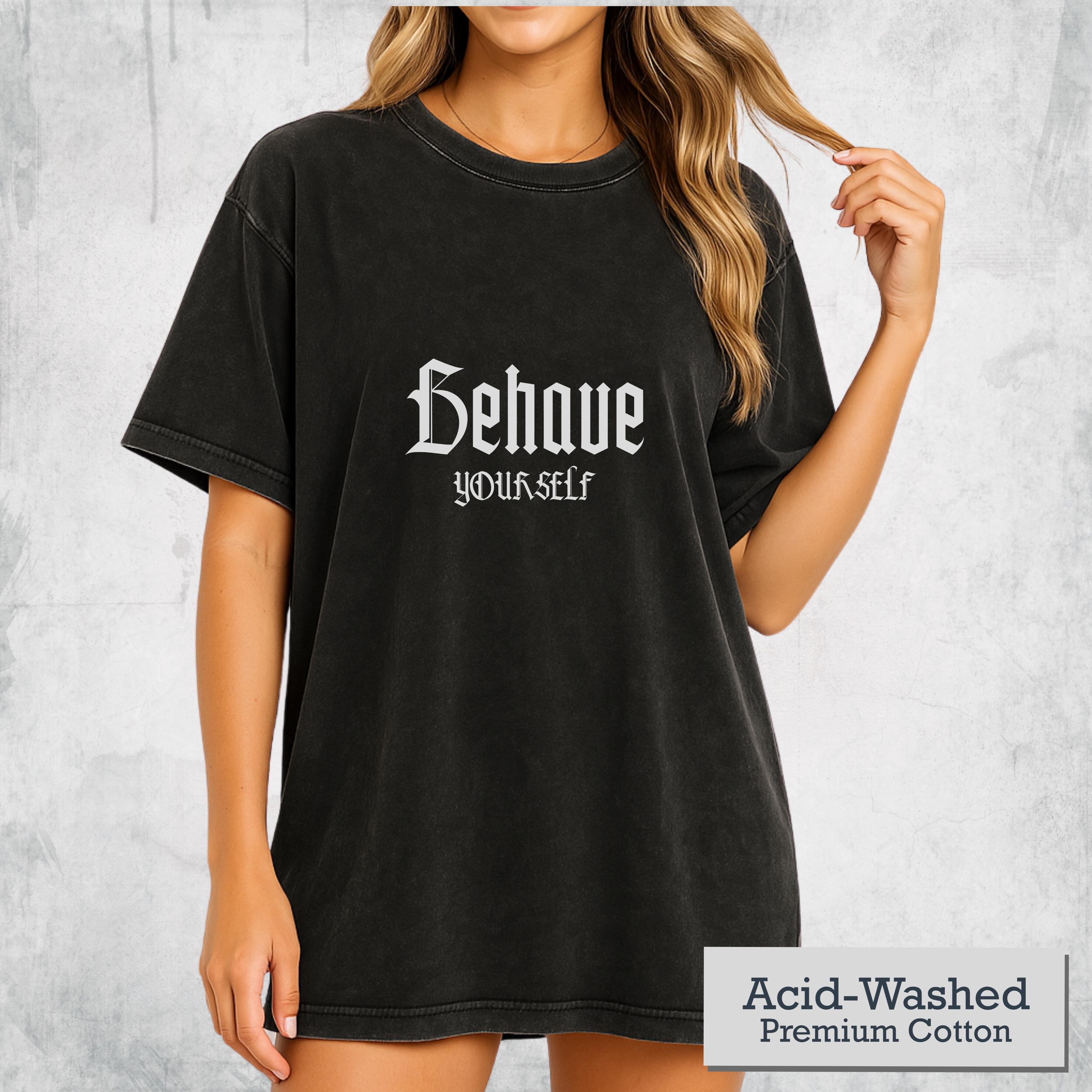 Wash Acid Black Trendy Shirt 100% Cotton Mineral Washed