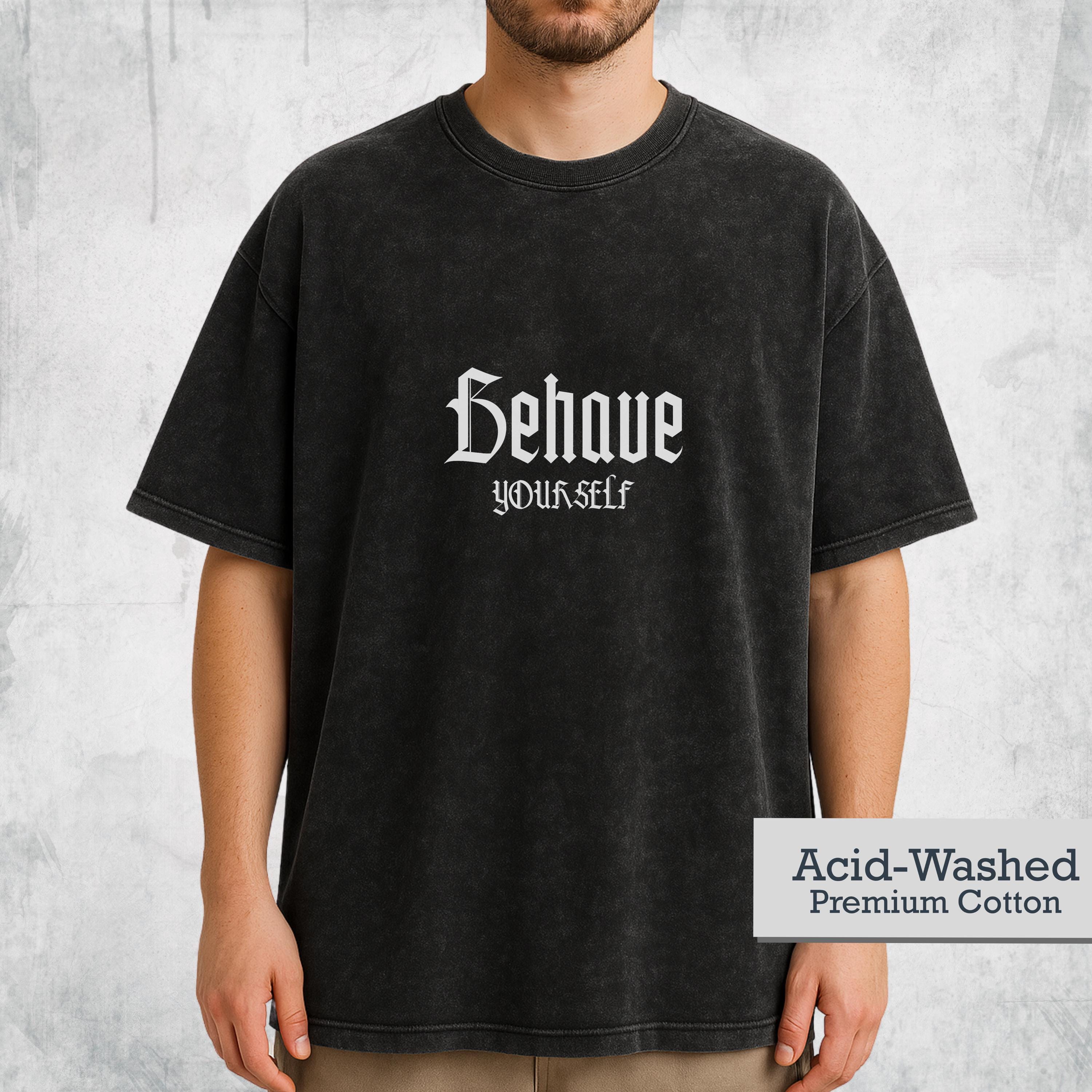Wash Acid Black Trendy Shirt 100% Cotton Mineral Washed