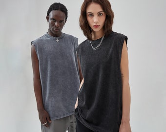 Grunge Y2K Baggy Washed Tank Top, Vintage Streetwear