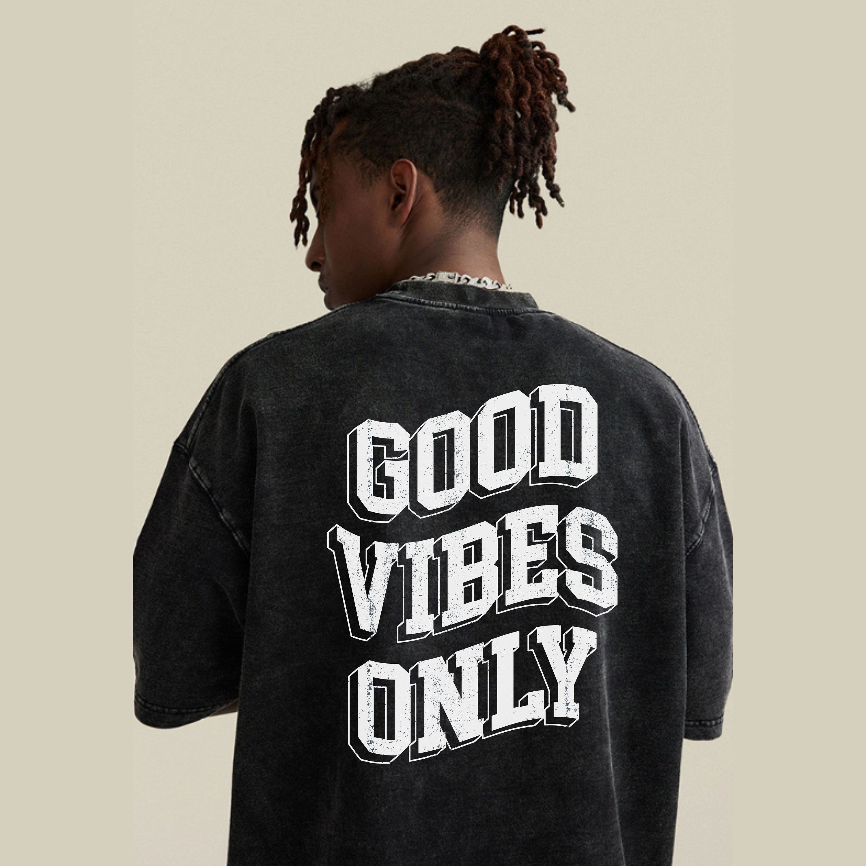 Trendy Acid Wash T Shirt 100% Cotton, Good Vibes Only