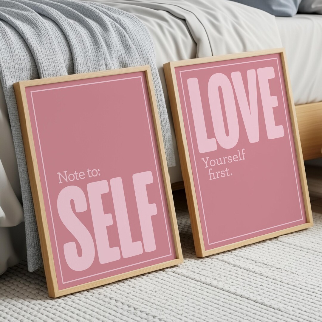 Blush Pink Affirmation Wall Art Set, Minimalist Typography Self Care ...
