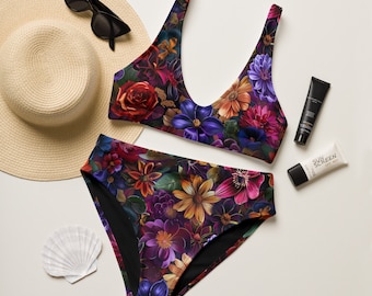 Florales Bikini-Set mit schönen Blumen, Bademode mit hoher Taille für den Sommer, Geschenk für Freundin, Designer-Bikini