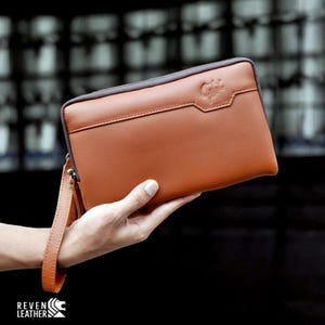 Cartera de mano de cuero para hombre / Cartera de mano de cuero genuino de Caballo Loco para uso diario y semiformal, cartera de mano de cuero personalizada para hombre
