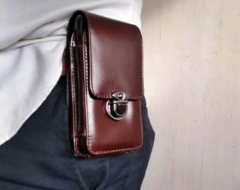Men’s Leather Belt Phone Holster – Genuine Cowhide Pouch for 6.5 Inch Phones – Slim Single Slot Waist Case