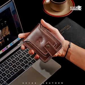 Cartera plegable de piel marrón para hombre: piel de vacuno de primera calidad, 9 ranuras para tarjetas