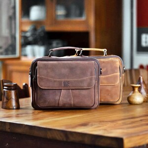 Bima Crazy Horse Leder Umhängetasche - Premium Rindsleder Messenger mit Fronttasche, Karten- & Stiftfächern
