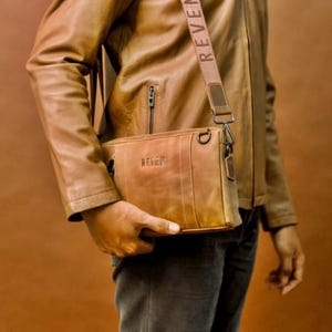 Herren Leder Umhängetasche - Premium Rindsleder Sling Bag mit Kartenfächern