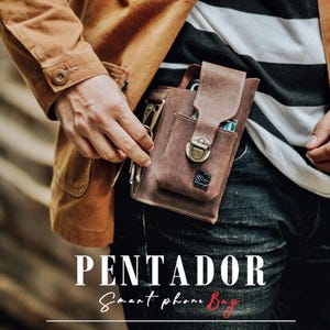 Funda de teléfono con clip para cinturón de cuero para hombre: riñonera de piel de vaca auténtica para actividades al aire libre, viajes o trabajo.