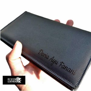 Cartera larga de cuero para hombre – Cartera de piel de vacuno personalizada con nombre grabado – Organizador delgado de cuero genuino