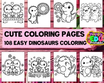 108 Easy Dinosaur Coloring Pages Kawaii Dino Printables For Kids Digital Download For Preschool Toddlers Fun Coloring For Kids Homeschool