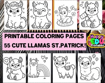 St. Patrick’s Day Llama Coloring Pages | Easy Holiday Coloring for Kids | Kawaii Llamas Printable | Digital Download