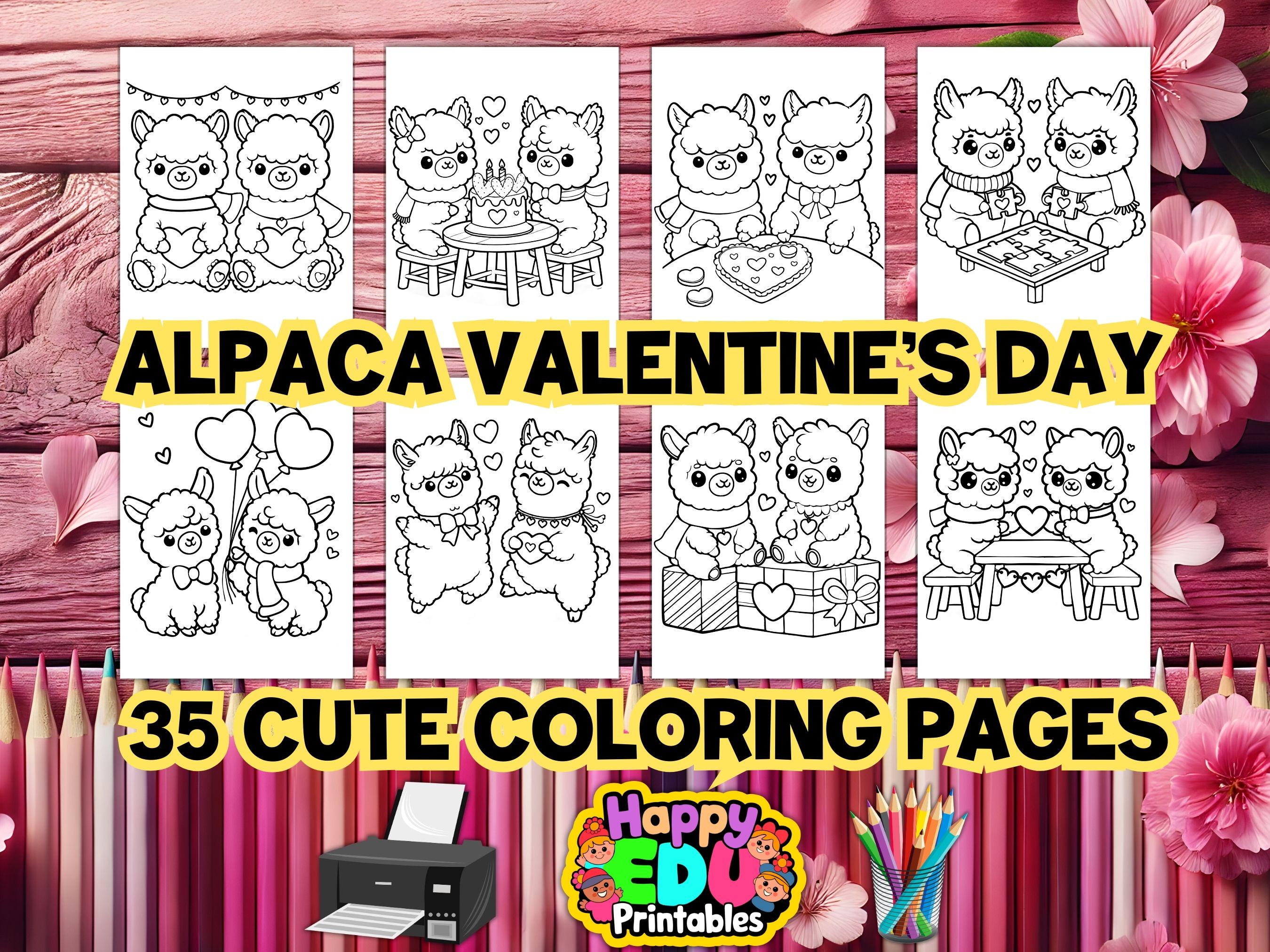 Alpaca Valentine's Day Coloring Pages for Pre School Kids | Fun and Adorable Printables