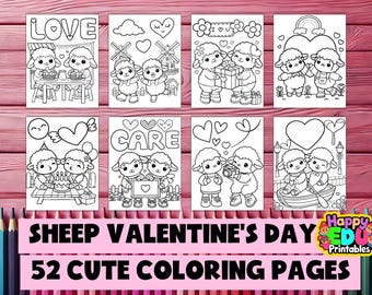 Sheep Valentine&#39;s Day Coloring Pages for Kids | Fun Amsterdam-Themed Printables | Easy & Adorable Digital Download | A4  and US Letter Size