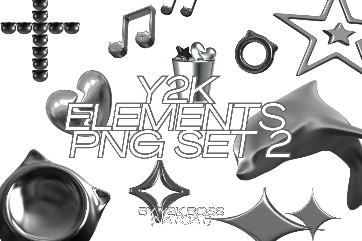 Y2K Elements Set 2 Silver Chrome PNG 3D Rendering Digital Files