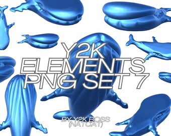 Frutiger Aero Blue Whale PNG Bundle | 11 Glossy 3D Whale Graphics | Y2K Ocean Clipart Sticker Sublimation Transparent Commercial Use