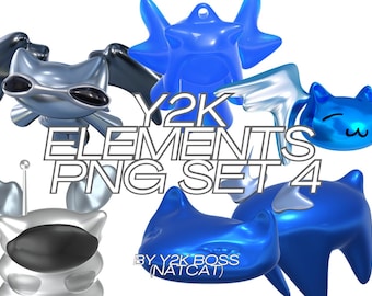Y2K Elements Set 4 Angel Cats PNG 3D Rendering Digital Files