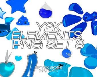 Aqua Frutiger Aero PNG Bundle | 12 Glossy Blue 3D Y2K Elements | Water Droplet Star Heart Clipart Sticker Sublimation Commercial Use