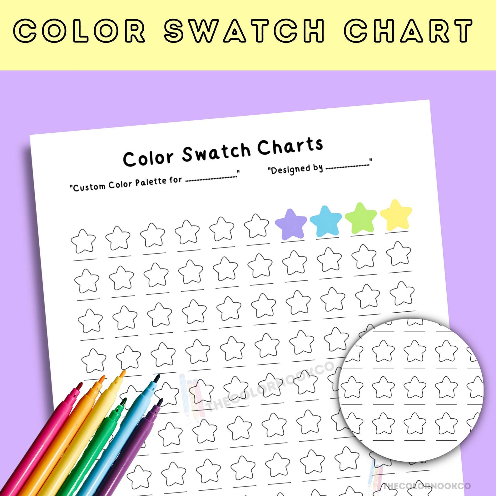 Star Color Swatch Chart Printable Marker & Paint Swatch Template