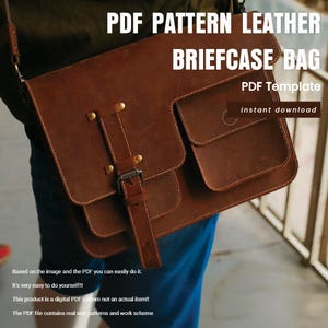 Patrón de bolso tipo maletín de cuero en formato PDF - Plantilla de bolso tipo mensajero para hacer uno mismo - Descarga digital para carteras de cuero hechas a mano - Manualidades de cuero fáciles