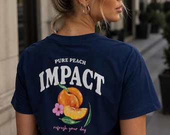 Oversized-T-Shirt mit Grafikprint | Shirt mit Pfirsich-Rückenprint | Ästhetisches Streetwear-T-Shirt | Süßes Sommershirt
