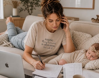 Mama-T-Shirt | Kindererziehung ist anstrengend | Lustiges Mama-Shirt | Mutterschafts-Shirt | Geschenk für Mama | Neutrales T-Shirt