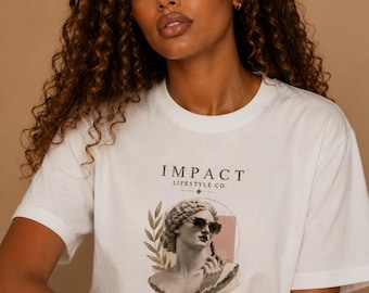 T-shirt minimalista con grafica di statua | Maglietta estetica oversize | Maglietta vintage da donna | Streetwear casual di lusso | Impact Lifestyle Co.