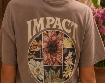Vintage-T-Shirt mit botanischem Print | Oversized-T-Shirt in neutralen Farben | Cottagecore-Blumenshirt | Retro-T-Shirt mit Rückenprint | Sommerliche Ästhetik