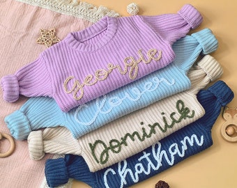 Custom name baby sweaters, Personalized hand embroidered baby sweaters, Knitted sweaters for toddlers, Newborn gifts, Unisex sweaters