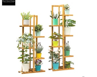 5/6 Tier Bamboo Plant Shelf Stand, Multiple Flower Potted Plant Holder Shelf, Indoor Outdoor Planter Display Shelves Rack for Patio Garden