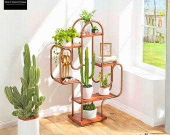 6 Tiers Multipurpose Plant Stand, Rustic Cactus Corner Bookshelf, Heavy Metal Plant Shelf, Creative Tall Display Rack, Gifts for Plant Lover