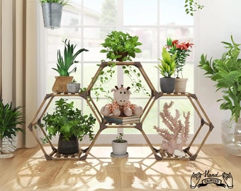 6 Tier Wooden Hexagonal Plant Stand Shelf, Potted Indoor Outdoor Shelf for Plants, Transformable Ladder Holder Shelves, Gift for Plant Lover