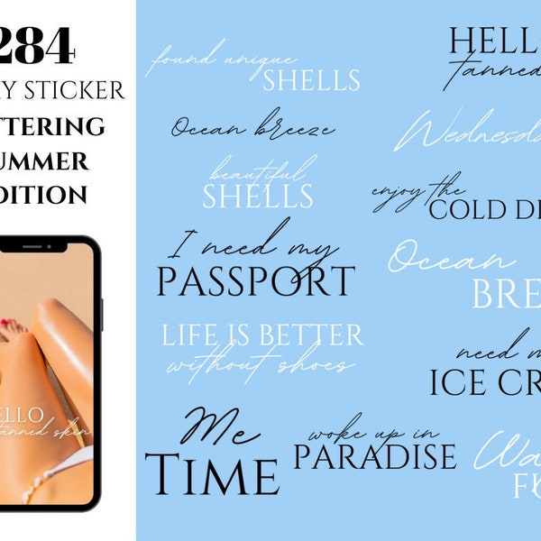 284 Instagram Story Sticker Set: Lettering Summer Edition, Linear, Schriftzüge, Reisesticker, Sommersticker Instagram, Digitale Png-Dateien