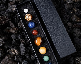 Handcrafted Gemstone Solar System Model: 8-Planet Crystal Set