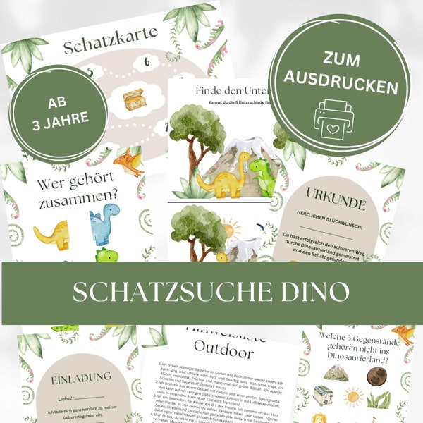 Dino Schatzsuche, Kindergeburtstag, Kindergeburtstagseinladung, Schatzsuche, Dino Party, Dino Gesellschaftsspiel, Kinderparty