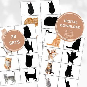 Cat Shadow Matching Game Montessori, Montessori Matching Cards Toddler, Printable Game, Cat Activity, Printable Preschool Game, Cat Game