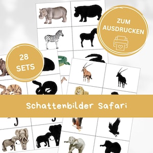 Safari Shadow Matching Game Montessori, Montessori Matching Cards Bambino, Gioco stampabile, Attività degli animali Safari, Gioco prescolare stampabile